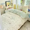 Juego de Ropa de Cama Individual de Tres Piezas de Algodón Puro para Dormitorio de Estudiantes Universitarios, Juego de Cuatro Piezas de Sábana y Funda de Edredón de Algodón