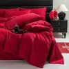 Novo Conjunto de Casamento Estilo Chinês Vermelho de Quatro Peças Algodão de Fibra Longa 100% Algodão Capa de Edredom Pura Roupa de Cama para Recém-Casados