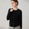 Suéter de cachemira para mujer con diseño floral de encaje de perlas tridimensional, cuello redondo, estilo abierto al frente, nueva colección otoño/invierno, prenda exterior de manga larga a la moda