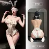 Uniforme de Chica Conejo Jieyou Lencería Roja Sexy Hueco Sin Entrepierna con Aros Body NY Atractivo Atuendo