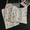 2026 Novo Outono Manga Longa Calça Longa Pijama Feminino Casual Cardigã de Renda Confortável Algodão Nuvem Roupas de Casa