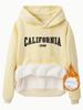 Suéter feminino transfronteiriço CALIFÓRNIA Impressão Comércio Exterior Moda Casual Suéter Feminino Forrado de lã Manga Longa Com Capuz Camisa