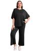 Conjunto Casual Feminino Duas Peças Transfronteiriço, Calça Wide Leg, Terno para o Dia a Dia Todas as Estações, Gola Redonda, Em Estoque