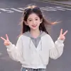 Conjunto de Dos Piezas de Moda Estilo Coreano para Chicas Dulces 2026 con Sudadera con Capucha Color Block y Jeans con Colgante de Gato