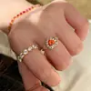 Anillo de Lujo Ligero Sailor Moon con Forma de Corazón y Piedras Preciosas, Joyería de Anillo Versátil Exquisita y de Moda con Siete Perlas