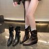 Moda Nueva Otoño e Invierno 2026 Botines Vaqueros Western de Punta Cuadrada con Tacón Grueso sin Cordones, Botines Cortos Elegantes y Versátiles para Mujer