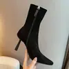 Botas femininas de tornozelo estilo europeu e americano, botas de bico fino, botas de salto alto, botas de inverno slim fit, nova coleção 2024, saltos agulha elegantes, botas que afinam a perna, versátil