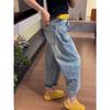 Jeans Harem Cropped Rasgado Plus Size para Mulheres, Novo Estilo de Verão, Petite e Plus Size, Calças Cenoura Soltas, Calças de Perna Larga