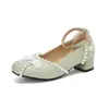 Zapatos de estilo nacional Pearl 28wish para comercio exterior, traje Tang, cheongsam, bordado, 43, zapatos de capa única, nuevos zapatos de tacón medio 2024 con botones gruesos para mujer