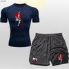 Novo Anime Masculino Shorts de Camada Dupla Conjunto de Manga Curta Top de Secagem Rápida Top que Absorve a Umidade Academia Conjunto de Duas Peças