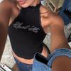 Europeo y Americano Transfronterizo Encaje Chaleco Tirantes Cuello Halter Letra Verano Ajustado Sexy Top Corto de Mujer
