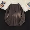 Suéter de Moda Harajuku Perezoso Nuevo Retro Americano Cuello en V para Hombre Otoño e Invierno Moda Japonesa Simple