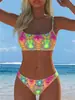 Traje de baño Bikini Floral con Abertura 2027 para Mujer con Tirantes Sexy Estilo Europeo Americano Vacaciones Balneario Playa Ropa de Baño