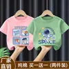 2026 Nova Roupa Infantil 100% Algodão para Meninos Manga Curta Verão Nova Estampa Estampada Gola Redonda Camiseta Casual Desenho Animado Top