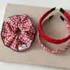 Faixa de Cabelo Vermelha e Azul Plissada Estilo Retrô Coreano com Aba Larga, Presilha Artística de Menina de Nicho, Elástico de Cabelo, Scrunchie Acessório de Cabelo