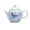 Tetera azul y blanca pintada a mano de las dinastías Tang y Song con diseño de urraca en rama, Juego de té Kung Fu, Color bajo vidriado estilo erudito, Filtro de agujero de bola, Tetera de mano para el hogar