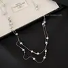 Colar de Pérolas Cinzas em Camadas para Mulheres, Toque de Luxo Leve e de Alta Qualidade, Corrente de Suéter em Camadas, Acessório Versátil de Corrente de Pescoço para Influenciadoras