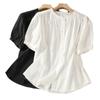 Camisa de algodón de manga corta con cuello de encaje dulce de tiro real, bordado tridimensional, temperamento de mujer, camisa de un solo pecho, top de color sólido