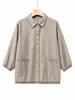 Nova camisa de algodão elegante de manga três quartos para mulheres de meia-idade e idosas, primavera e outono, blusa de mãe, top cardigã solto de avó