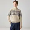Suéter de punto grueso de base holgado, suéter de cachemir jacquard Fair Isle de invierno con media botonadura, suéter de estilo étnico para mujer