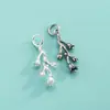 Acessórios de prata de lei S925, pingente de flor pequena, folha, galho, pingente de folha de ginkgo, berloque de pulseira de pérola de cristal, enfeite pendente