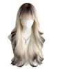 Peluca Transgénero con Degradado Blanco y Negro para Mujeres, Cabello Largo, Estilo Cobertura Total de la Cabeza, Gato Siamés Big Wave, Peluca Larga Rizada Realista