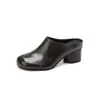 ¡Super Elegante! Mules Retro Clásicos de Cuero de Caballo Lavado con Aspecto Desgastado y Tacón Alto con Suela Gruesa de 5.5 cm