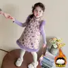 Nuevo Vestido Cheongsam Estilo Chino para Niñas Ropa de Invierno 2025 Nuevo Estilo Nacional Vestido Infantil Bebé Conjunto de Ropa para Saludo de Año Nuevo