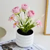 Flor Artificial com Três Rosas Pequenas, Bonsai de Flor Artificial, Adereço de Fotografia, Decoração de Casamento, Arranjo de Flores Decorativo de Mesa ou de Chão para Sala de Estar