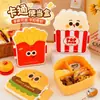 Lonchera de dibujos animados para estudiantes, caja de almacenamiento de alimentos con compartimentos, linda lonchera con forma de hamburguesa, papas fritas y palomitas de maíz con cubiertos