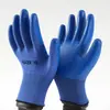 Luvas de Proteção para Trabalho em Oficina de Fábrica Resistentes ao Desgaste Antiderrapantes de Nitrila Fio Azul Respirável Azul Plano de Nitrila