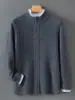 Cardigan de lã grossa 100% cor contrastante masculino gola semi-alta zíper jaqueta de tricô outono e inverno suéter jacquard de manga comprida