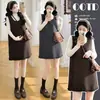 Ropa de Maternidad 2026 Nuevo Estilo Coreano Ropa Otoño/Invierno Talla Grande Suéter + Vestido Chaleco de Maternidad con Encaje Vintage Conjunto de Dos Piezas