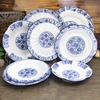 Plato Hondo de Cerámica Redondo Estilo Chino Planta Flor Estilo Retro Azul y Flor Comercial Plato para Cena Restaurante Plato para Sopa Plato Hondo Platillo Plato para Sopa