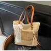 Bolso de Mujer Transfronterizo Verano Nuevo Estilo Tejido Personalizado Cuadros Borla Bolso de Playa Vacaciones Bolso Tote para Dama Bolso de Hombro para Mujer