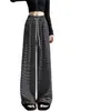 Pantalones de pierna ancha a rayas estilo perezoso seleccionados cuidadosamente para mujer, nuevo de otoño, cintura alta, caída, adelgazantes, pierna recta Yafei