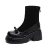 Botines Cortos para Mujer para Otoño e Invierno, Nuevo Estilo 2025, Tacón Grueso, Tacón Alto, Botas Martin de Suela Gruesa, Botas Elásticas Ajustadas, Caña Alta