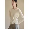 Blusa de tricô JANSAN em lã fiada fina, gola redonda, manga longa, com barra plissada irregular para mulheres