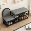 Banqueta para zapatos, Taburete para cambiarse los zapatos, Zapatero, Taburete de hierro para el hogar con cojín de bolsa suave de cuero, Banqueta larga para la entrada, Almacenamiento de lujo accesible, Nuevo estilo