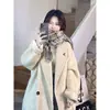 Elegante abrigo de lana de color liso con cuello de solapa para mujer, estilo coreano para primavera y otoño, abrigo largo de lana de doble botonadura, moderno