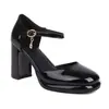 Zapatos de Verano Hebilla Simple 45 Redondos Huecos Sandalias 33 Sandalias Tacones Altos Comercio Exterior 2023 Charol Negro