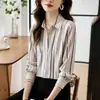 Primavera/Outono 2026 Lindo Top de Chiffon Estilo Francês Levemente Maduro Estilo Sereia Camisa Listrada para o Trabalho