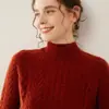 Suéter Tricotado Base Feminino de Caxemira Grossa de Três Fios Gola Meia-Alta Mangas Raglan Torcidas Outono e Inverno