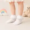 Calcetines cortos de encaje y satén con volantes estilo princesa para niñas, cómodos, dulces y versátiles, calcetines de bebé de encaje, venta al por mayor de fábrica