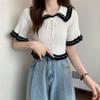Camiseta de Verano para Mujer 2023 Nueva Nudo con Cordón Cuello Muñeca Nicho Manga Corta Top de Punto Dulce para Personitas