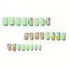 Uñas Postizas de Arte para Uñas de Nuevo Estilo Transfronterizo, Cuadradas y Brillantes, Diseño Simple y Fresco de Gama Alta con Flores Pequeñas y Hojas, Uñas Portátiles al por Mayor