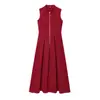 Vestido Midi Elegante de Primavera 2025 Nuevo Transfronterizo Europeo y Americano para Mujer, Cuello Redondo Francés, Sin Mangas, Cintura, para Viajar