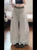 Pantalones de Trabajo Rayados de Doble Cintura Estilo Retro Americano para Mujer, Pantalones Anchos de Verano Holgados de Secado Rápido para Danza Jazz, Pantalones de Paracaidista