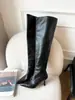 Botas de pierna ancha de moda 2024 nuevo estilo, botas de mujer de circunferencia grande, punta fina, tacón fino, efecto adelgazante, botas de tacón grueso, botas altas hasta la rodilla talla grande