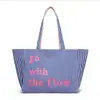 Bolsa de Viaje de Lona Colorida de Doble Cara de Nuevo Estilo Transfronteriza para Mujer, Bolso de Hombro Casual Rayado de Mezclilla Estilo Coreano de Gran Capacidad